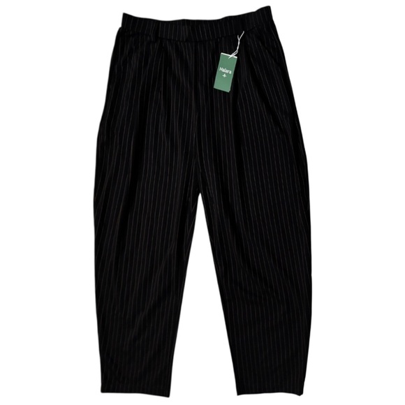 NWT HALARA Black Dress Pants Mid Rise Barrel Leg Stripe Pants - Picture 2 of 16